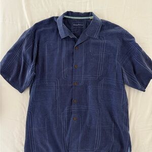 Tommy Bahama Men's Blue 100% Silk Short Sleeve Button Down Shirt Size XL